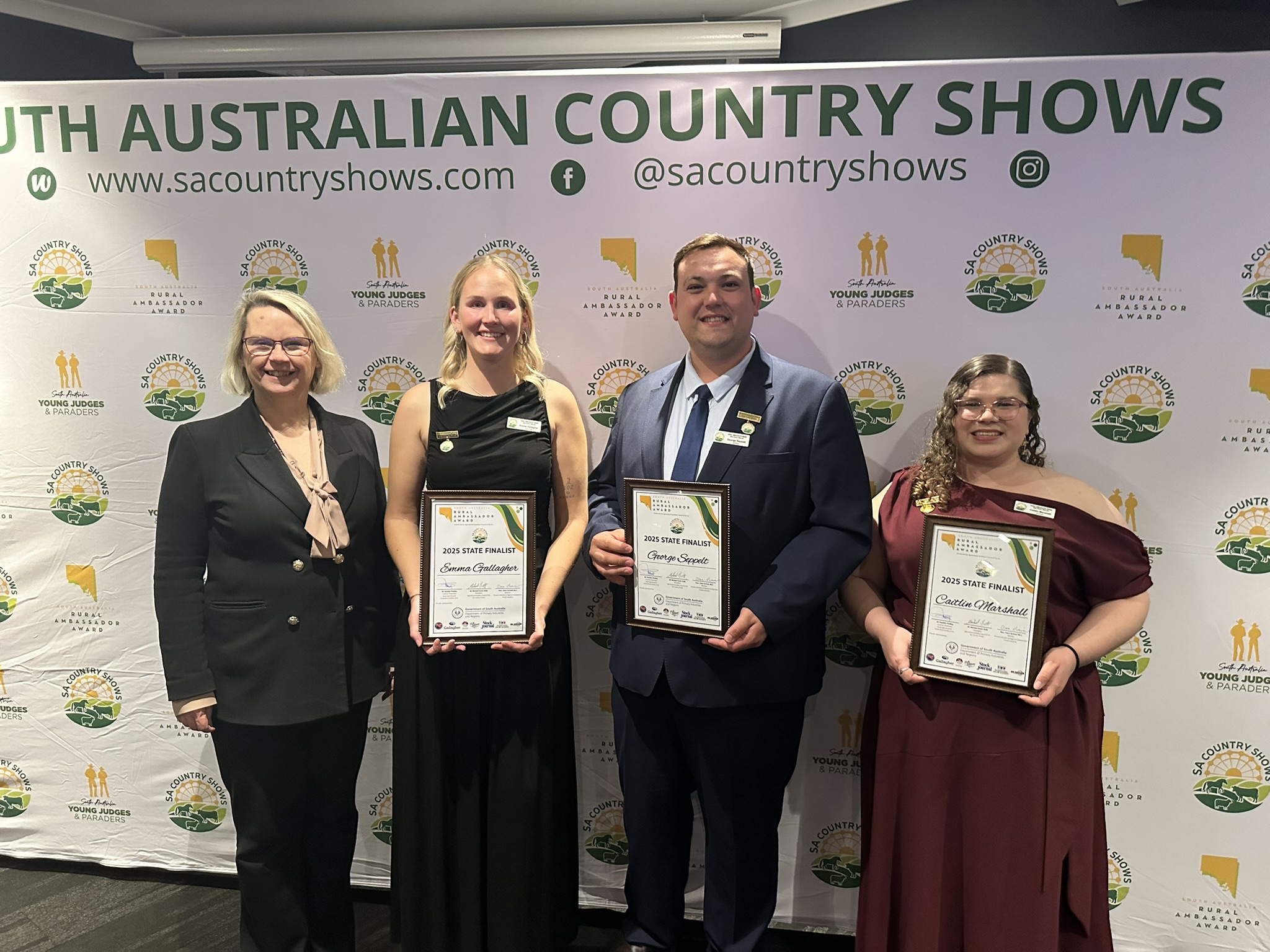 Minister Clare Scriven with Emma Gallagher, George Seppelt and Caitlin Marshall